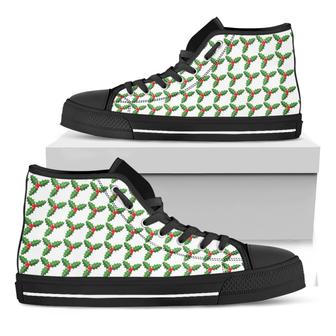 Christmas Holly Berry Pattern Print Black High Top Shoes - Monsterry CA