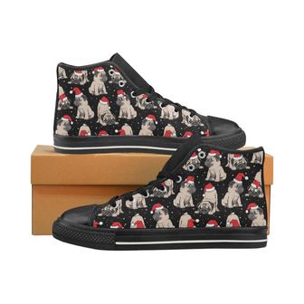 Christmas Pugs Santa_s red cap pattern Men's High Top Shoes Black - Monsterry AU
