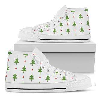 Christmas Tree And Star Pattern Print White High Top Shoes - Monsterry AU