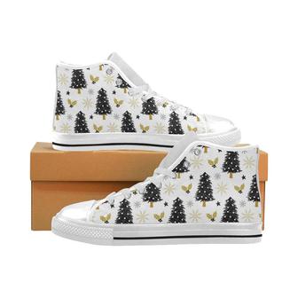 Christmas tree holly snow star pattern Men's High Top Shoes White - Monsterry UK