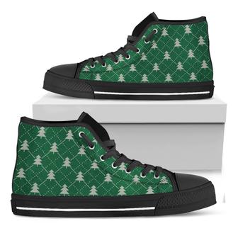 Christmas Tree Knitted Pattern Print Black High Top Shoes - Monsterry DE