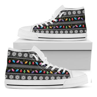 Christmas Tree Lights Print White High Top Shoes - Monsterry