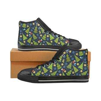 Christmas Tree Snowflake Pattern Men's High Top Shoes Black - Monsterry