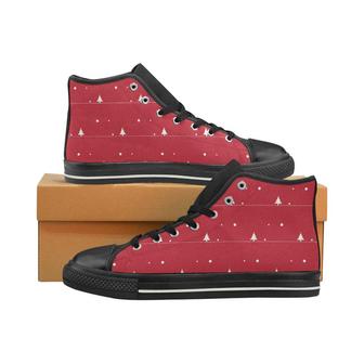 Christmas tree star snow red background Men's High Top Shoes Black - Monsterry DE