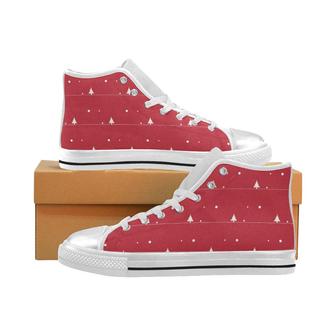 Christmas tree star snow red background Women's High Top Shoes White - Monsterry
