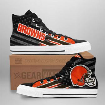 Cleveland Browns High Top Shoes Custom American Flag Sneakers | Favorety UK