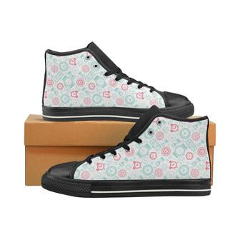 Clock time pattern blackground Women's High Top Shoes Black - Monsterry AU