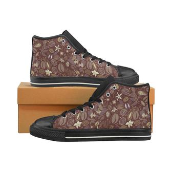 Coffee bean flower pattern Women's High Top Shoes Black - Monsterry AU