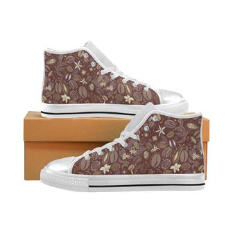 Coffee bean flower pattern Women's High Top Shoes White - Monsterry CA