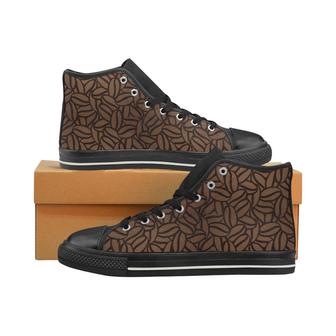 coffee bean pattern Men's High Top Shoes Black - Monsterry