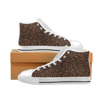 coffee bean pattern Men's High Top Shoes White - Monsterry CA