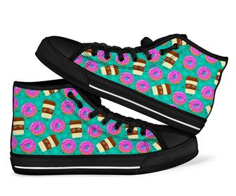 Coffee Donut Pattern Print Men Women'S High Top Shoes - Monsterry AU