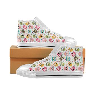 Color cute owl pattern Women's High Top Shoes White - Monsterry UK