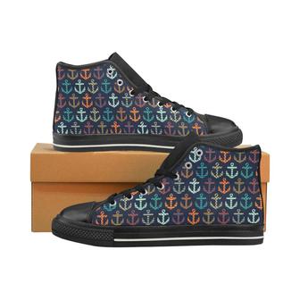 Colorful Anchor Dot Stripe Pattern Men's High Top Shoes Black - Monsterry UK