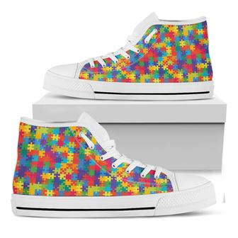 Colorful Autism Awareness Jigsaw Print White High Top Shoes - Monsterry AU