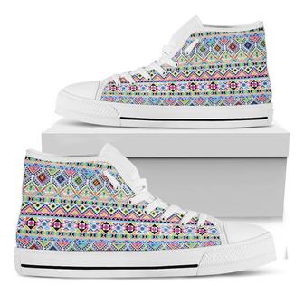 Colorful Aztec Geometric Pattern Print White High Top Shoes - Monsterry AU