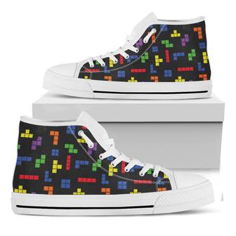 Colorful Block Puzzle Game White High Top Shoes - Monsterry AU