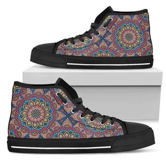 Colorful Bohemian Mandala Pattern Print Men's High Top Shoes - Monsterry