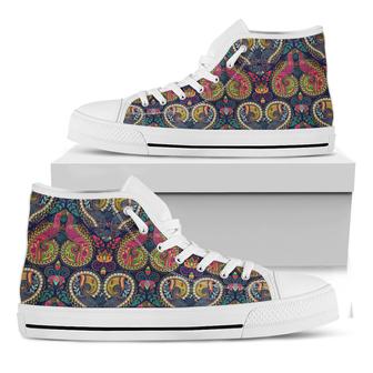 Colorful Boho Paisley Pattern Print White High Top Shoes - Monsterry CA