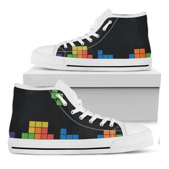 Colorful Brick Puzzle Video Game Print White High Top Shoes - Monsterry AU