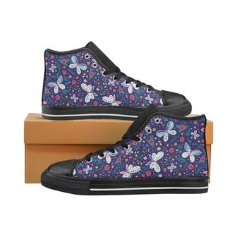 Colorful butterfly flower pattern.eps Men's High Top Shoes Black - Monsterry