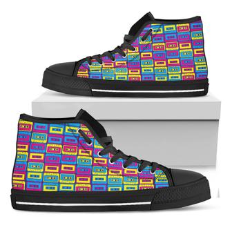 Colorful Cassette Tape Print Black High Top Shoes - Monsterry AU
