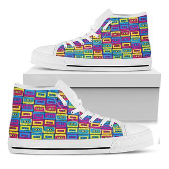 Colorful Cassette Tape Print White High Top Shoes - Monsterry UK
