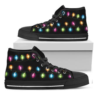 Colorful Christmas Lights Print Black High Top Shoes - Monsterry CA