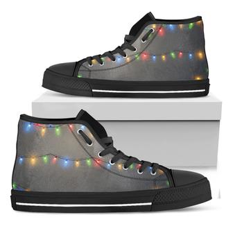Colorful Christmas String Lights Print Black High Top Shoes - Monsterry DE