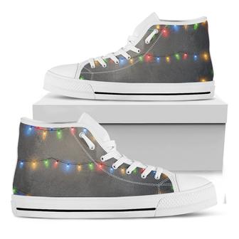 Colorful Christmas String Lights Print White High Top Shoes - Monsterry DE