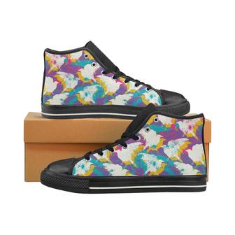 Colorful crow illustration pattern Women's High Top Shoes Black - Monsterry CA