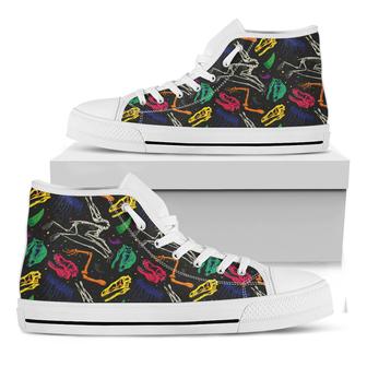 Colorful Dinosaur Fossil Pattern Print White High Top Shoes - Monsterry UK