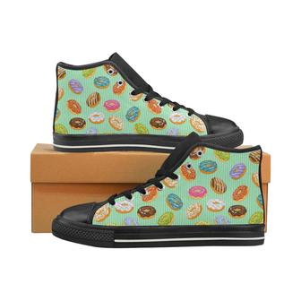 Colorful donut pattern green background Men's High Top Shoes Black - Monsterry AU