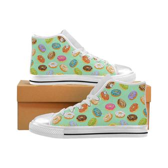 Colorful donut pattern green background Women's High Top Shoes White - Monsterry UK