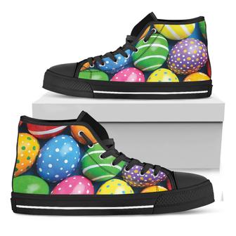 Colorful Easter Eggs Print Black High Top Shoes - Monsterry