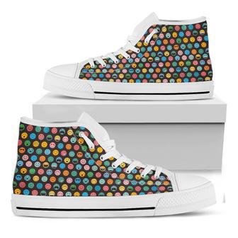 Colorful Emoji Faces Pattern Print White High Top Shoes | Favorety CA