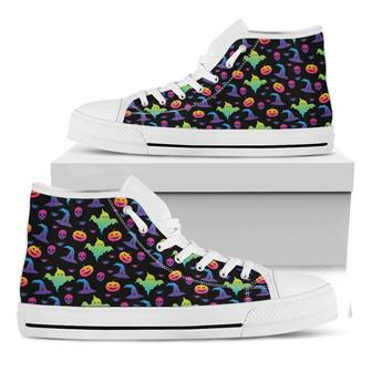 Colorful Halloween Party Pattern Print White High Top Shoes - Monsterry