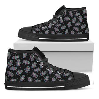 Colorful Hamsa Hand Print Black High Top Shoes - Monsterry CA