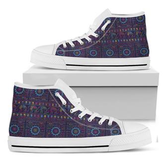 Colorful Indian Elephant Pattern Print White High Top Shoes - Monsterry DE