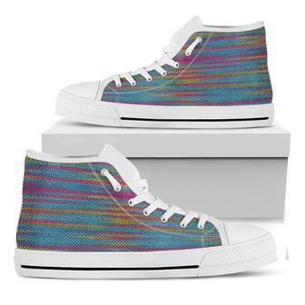 Colorful Knitted Pattern Print White High Top Shoes - Monsterry
