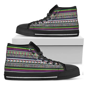 Colorful Leopard Navajo Tribal Print Black High Top Shoes - Monsterry DE