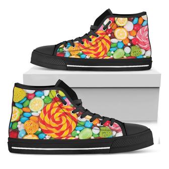 Colorful Lollipop And Candy Print Black High Top Shoes - Monsterry