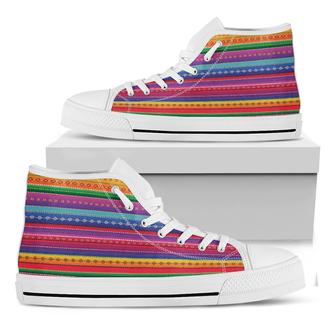 Colorful Mexican Serape Pattern Print White High Top Shoes - Monsterry CA