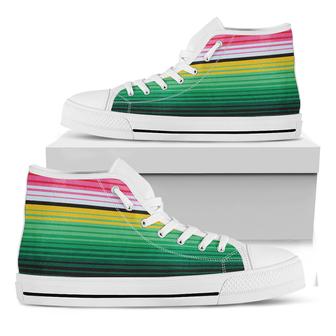Colorful Mexican Serape Stripe Print White High Top Shoes - Monsterry CA
