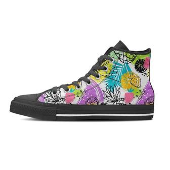 Colorful Mix Fruit Pineapple Hawaiian Print Men's High Top Shoes - Monsterry