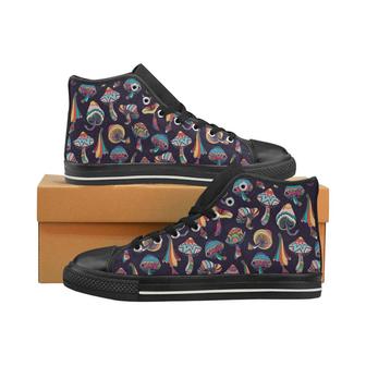 Colorful mushroom pattern Men's High Top Shoes Black - Monsterry AU