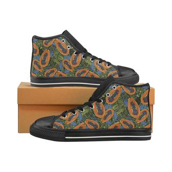 Colorful papaya tropical leaves Women's High Top Shoes Black - Monsterry