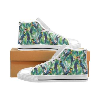Colorful parrot exotic flower leaves Men's High Top Shoes White - Monsterry DE