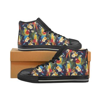 Colorful parrot flower pattern Men's High Top Shoes Black - Monsterry AU