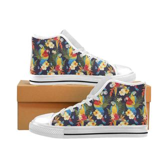 Colorful parrot flower pattern Men's High Top Shoes White - Monsterry DE